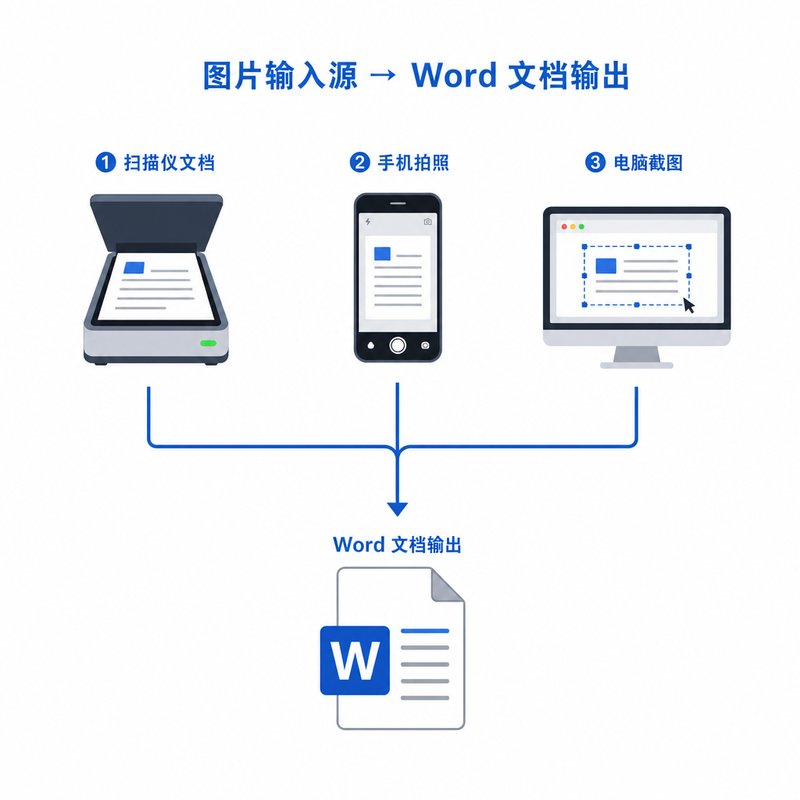 三种图片输入源——扫描仪文档、手机拍照、电脑截图