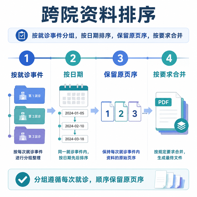 跨院就诊资料按就诊事件、日期和原页序整理的时间线
