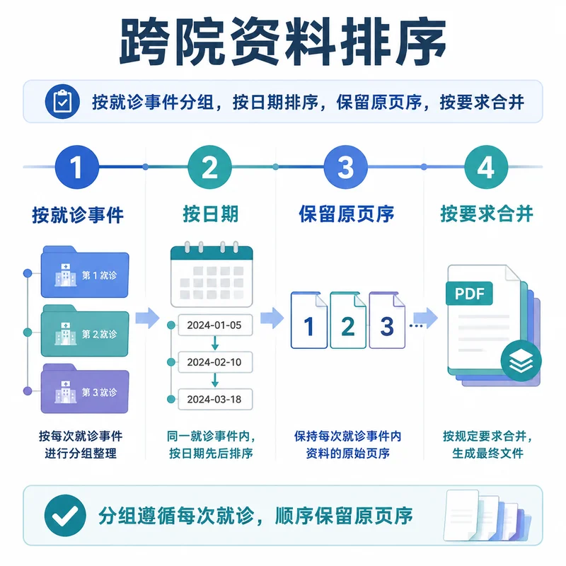跨院就诊资料按就诊事件、日期和原页序整理的时间线
