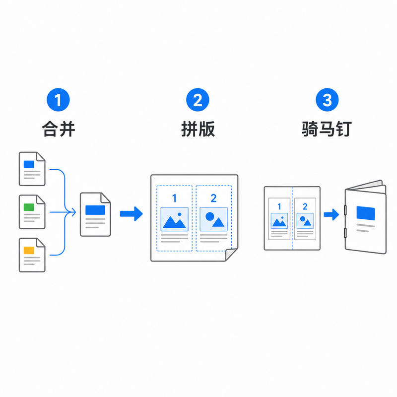 PDF小册子制作三步工作流：合并文档、N-up拼版、骑马钉页面重排
