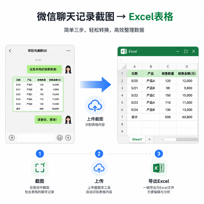 微信截图转Excel/Word的OCR工作流示意
