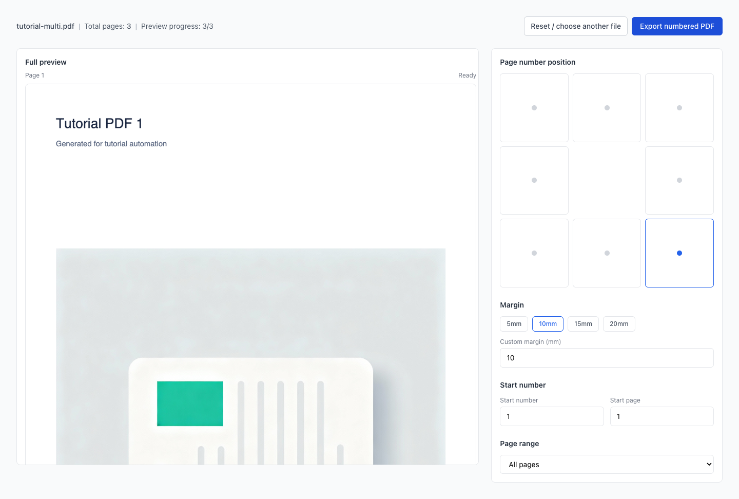 PDF 添加頁碼 - 匯出並下載結果