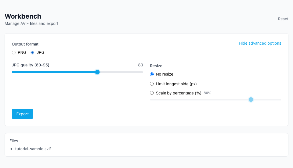 AVIF 轉 PNG/JPG - 設置格式