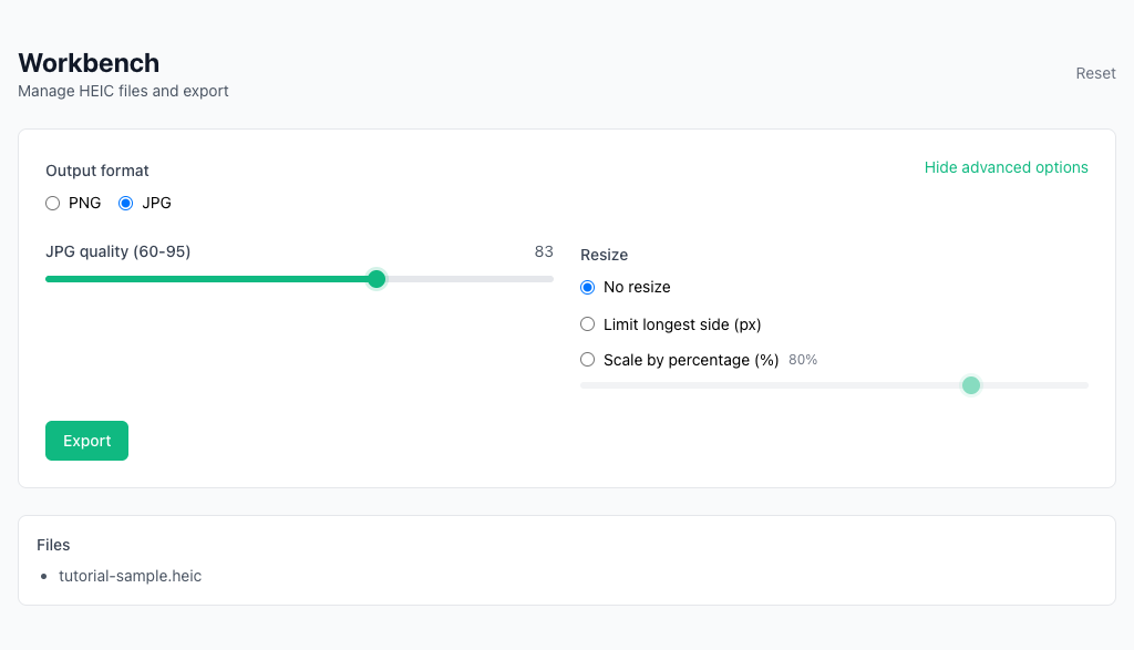 HEIC 轉 PNG/JPG - 匯出下載