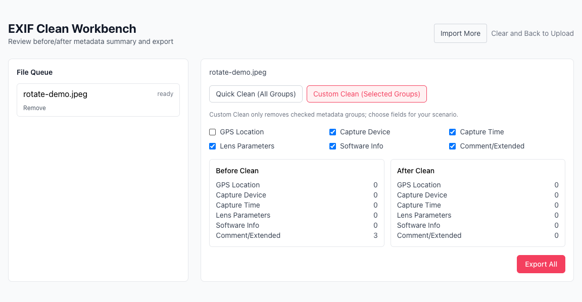 画像 EXIF クリーン - アップロード後に追加ファイルを投入