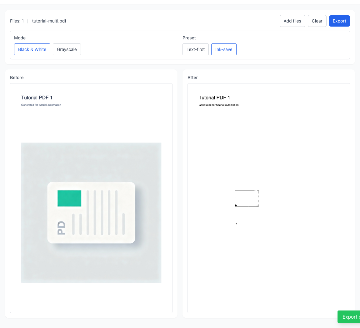 PDF Binarize - Pick export format by file volume