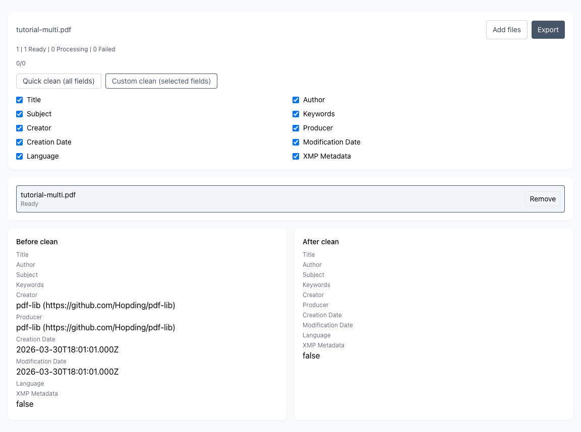 PDF 메타데이터 정리 - 브라우저에서 로컬 처리