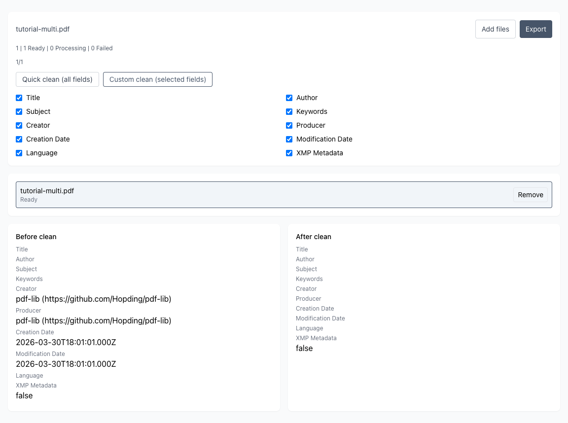 PDF 메타데이터 정리 - 정리 결과 내보내기
